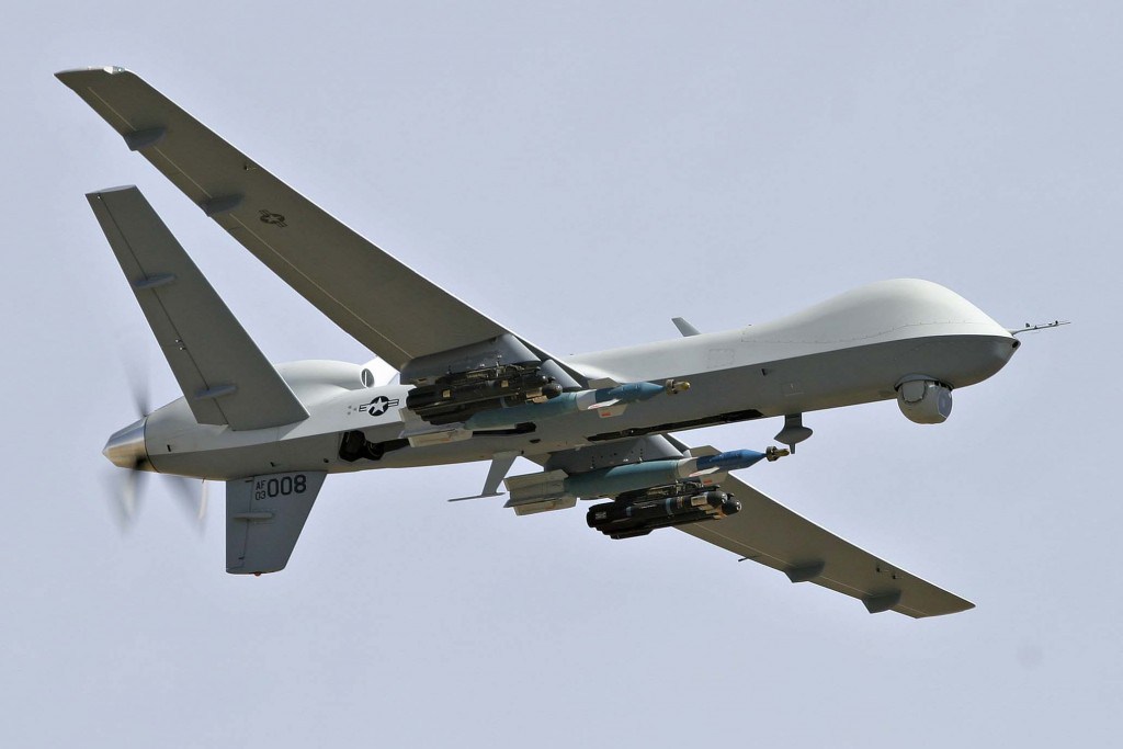 An MQ-9 Reaper carrying Hellfire missiles. Courtesy General Atomics