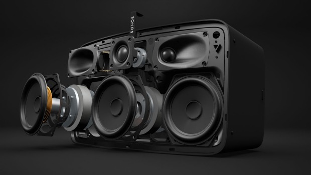 An exploded view of the new Sonos Play 5 wireless speaker with side-firing tweeters