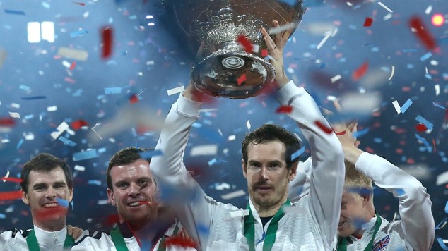 Andy Murray holds the Davis Cup aloft after Great Britain defeated Belgium in the final in Ghent