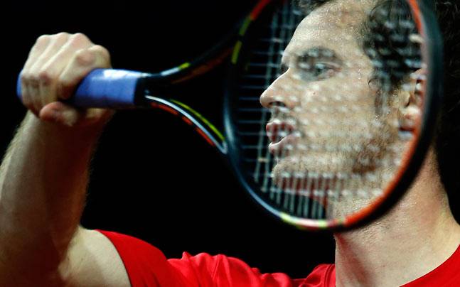 Andy Murray in actions during a training session ahead of Davis Cup final