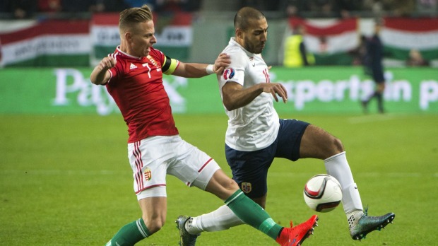 Balazs Dzsudzsak left of Hungary and Haitam Alessami of Norway in action