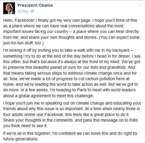 Barack Obama via Facebook US President Barack Obama Joins Facebook Community Makes His First Post Too