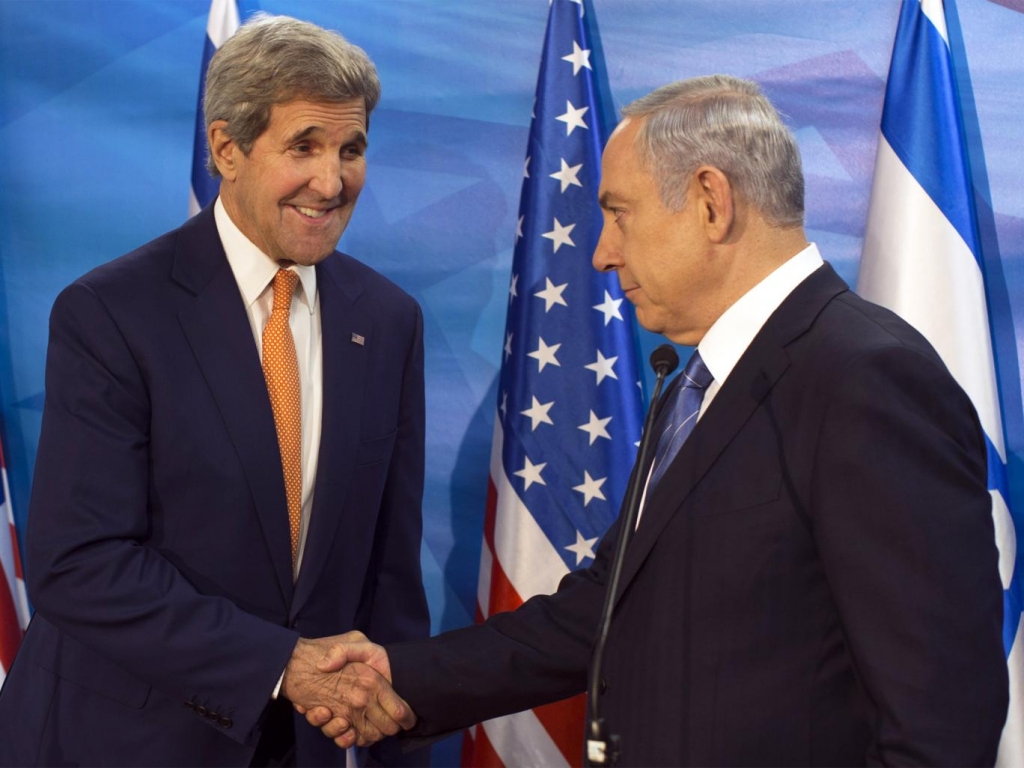 Benjamin Netanyahu with the US Secretary of State John Kerry on Tuesday AP