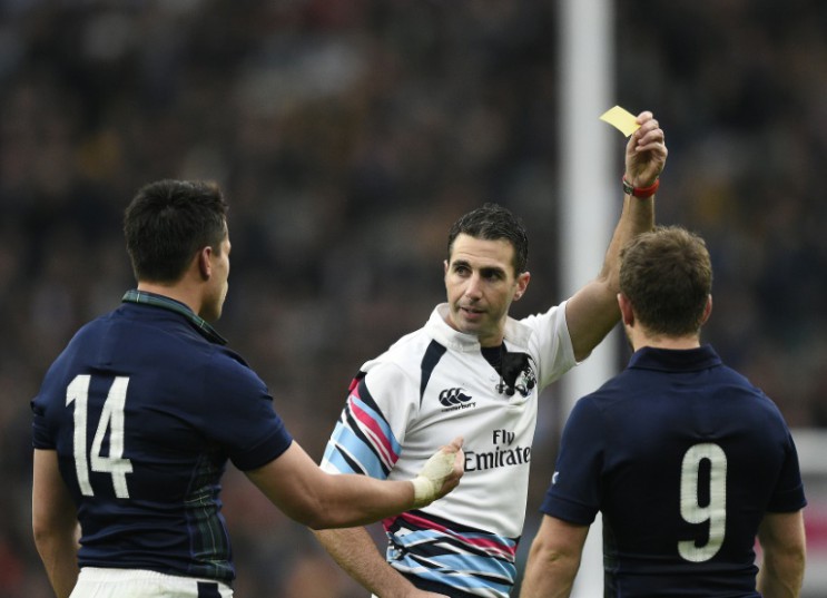 AFP  File  Martin BureauScotland's wing Sean Maitland receives a yellow card from South African Craig Joubert during a quarter final match of the 2015 Rugby World Cup between Australia and Scotland at Twickenham stadium southwest London on O