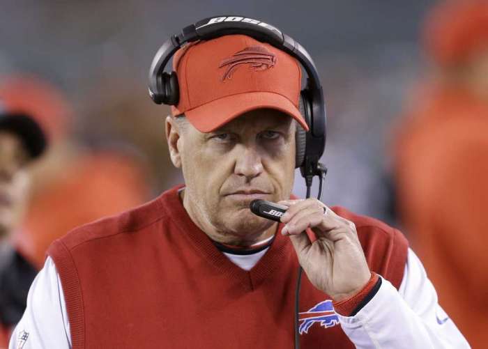 Buffalo Bills coach Rex Ryan waits for the start of his team's NFL football game against the New York Jets Thursday Nov. 12 2015 in East Rutherford N.J.  AP