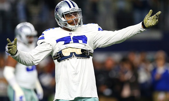 ARLINGTON TX- NOVEMBER 8 Greg Hardy #76 of the Dallas Cowboys warms up on the playing field before the Cowboys take on the Philadelphia Eagles at AT&T Stadium