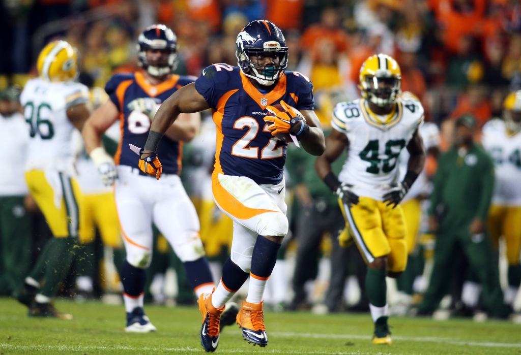 Nov 1 2015 Denver CO USA Denver Broncos running back C.J. Anderson runs for a touchdown during the second half against the Green Bay Packers at Sports Authority Field at Mile High. The Broncos won 29-10. Mandatory Credit Chris Humphreys-USA TOD