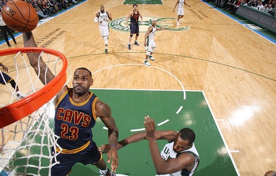 LeBron James #23 of the Cleveland Cavaliers dunks against the Milwaukee Bucks during the game