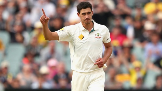 Australian pace bowler Mitchell Starc gives New Zealand test debutant Mitchell Santner a send-off in Adelaide