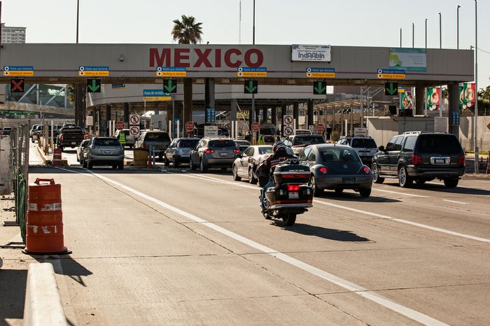 Cars line up at the San Ysidro border crossing in this undated