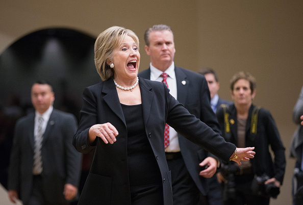 DES MOINES IA NOVEMBER 14 Democratic presidential candidate Hillary Clinton greets supporters at a debate watch party