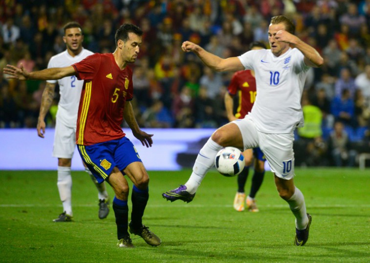 AFP  Jose JordanSpain's midfielder Sergio Busquets vies with England's forward Harry Kane during the friendly football match Spain vs England at the Jose Rico Perez stadium in Alicante