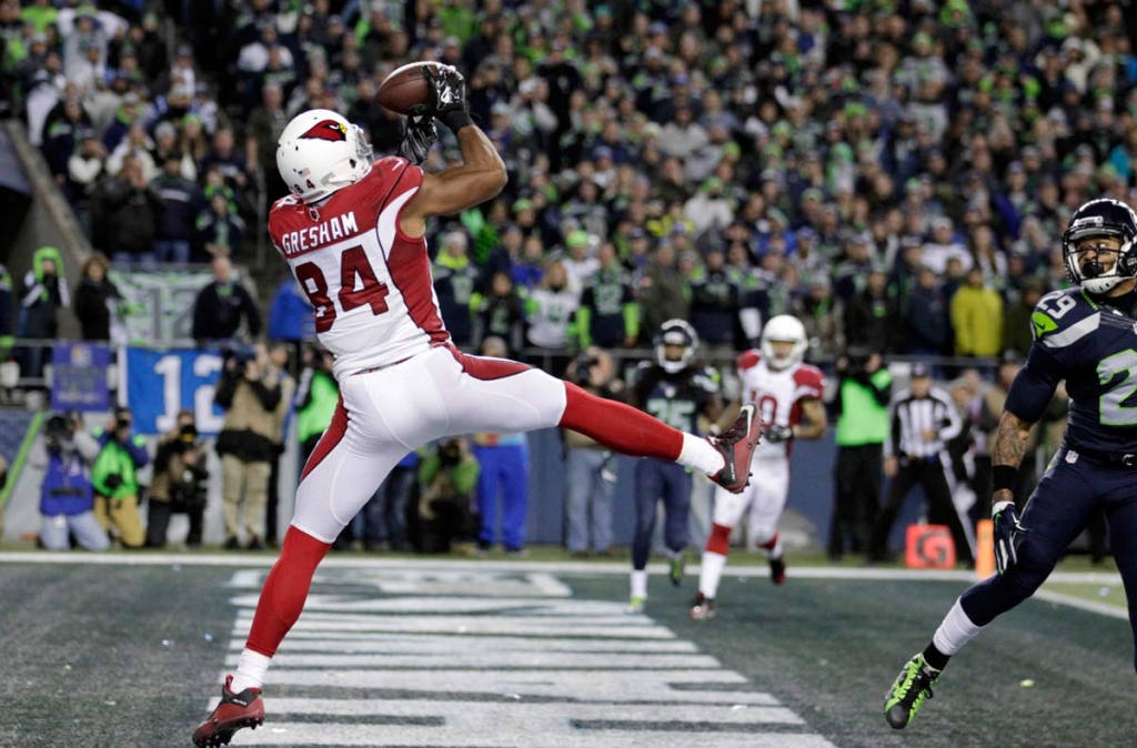 Arizona Cardinals tight end Jermaine Gresham makes a catch for a touchdown against the Seattle Seahawks during the second half of an NFL football game Sunday Nov. 15 2015 in Seattle