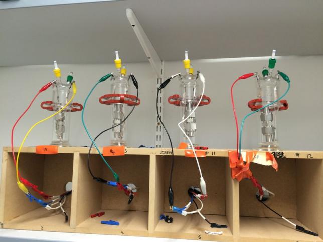 Part of the University of Cambridge's laboratory demonstration model of a lithium-oxygen battery is is shown in this handout