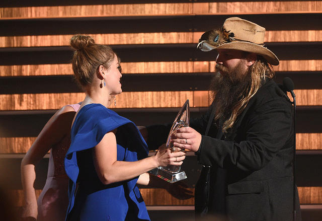 Chris Stapleton accepts one of three awards at the Nov. 4 2015 CMA show