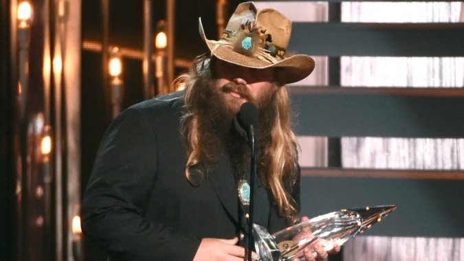 Chris Stapleton accepts the award for new artist of the year at Wednesday's 49th annual CMA Awards