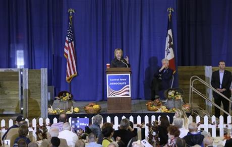 Democratic presidential candidate Hillary Rodham Clinton speaks at the Central Iowa Democrats Fall Barbecue Sunday Nov. 15 2015 in Ames Iowa