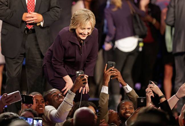 Democratic presidential candidate Hillary Rodham Clinton greets supporters after a democratic presidential candidate forum at Winthrop University in Rock Hill S.C. Friday Nov. 6 2015