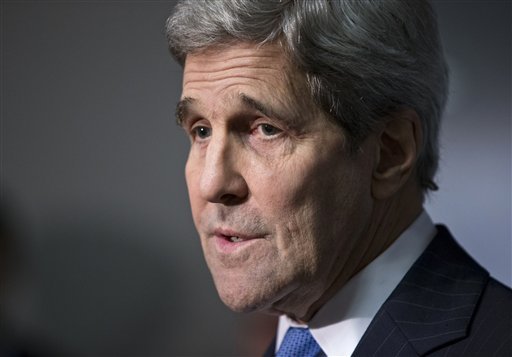 Secretary of State Kerry speaks to reporters on Capitol Hill in Washington Thursday Nov. 19 2015 after briefing members of the Senate Intelligence Committee on the U.S. strategy in Syria in the wake of the Paris terror attack. Republicans have embar