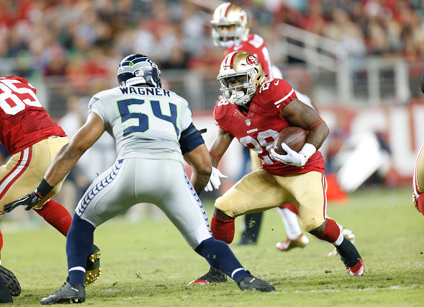 Carlos Hyde #28 of the San Francisco 49ers