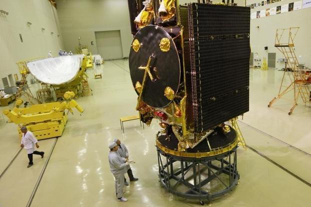 Reshetnev Information Satellite Systems near the AMOS-5 geostationary telecommunications satellite