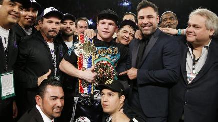 Canelo Alvarez centre defeated Miguel Cotto in Las Vegas