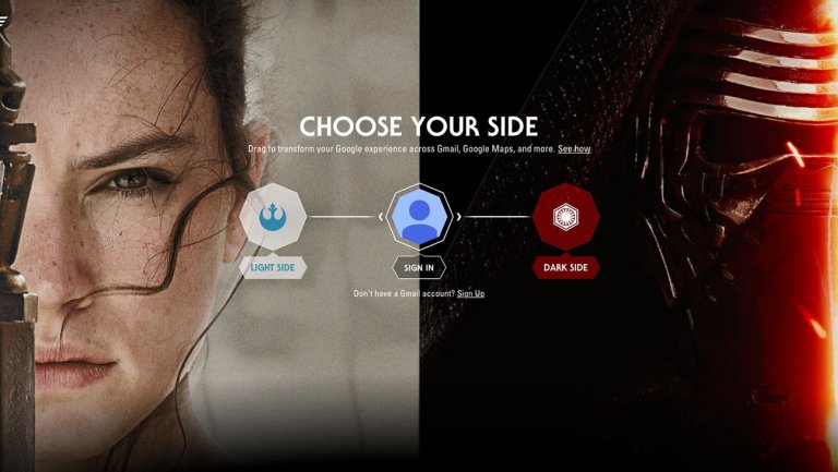 Help balance the Force by signing up for the Light Side or the Dark Side