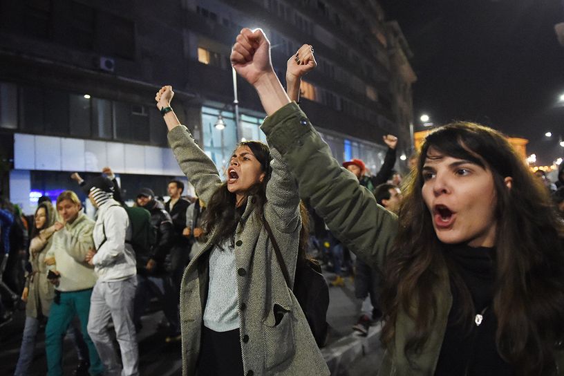 Romanians protest against the political class and Romanian authorities as over 10000 people gather in a protest and march