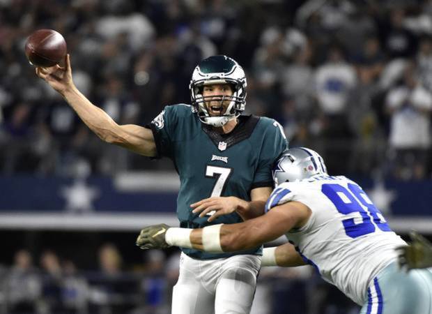 Dallas Tyrone Crawford pressures Sam Bradford in the Eagles 33-27 overtime victory Sunday night