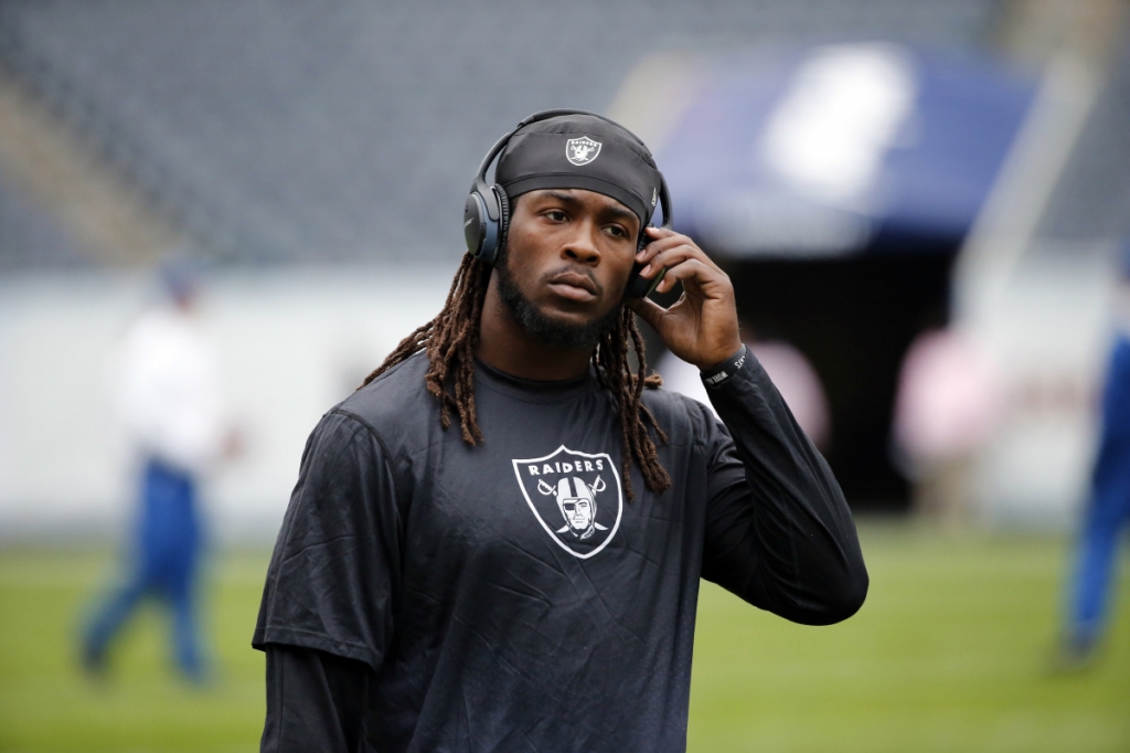 Oakland Raiders outside linebacker Ray Ray Armstrong warms up before an NFL football game against the Chicago Bears Sunday Oct. 4 2015 in Chicago