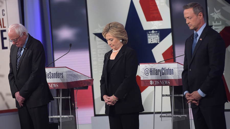 Bernie Sanders Hillary Clinton and Martin OMalley at the Democratic Debate SOURCE Getty