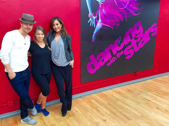 Derek Hough Bindi Irwin and judge Carrie Ann Inaba preparing for the'Dancing With The Stars finale