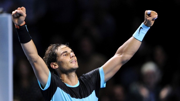 Rafael Nadal celebrates victory during the sixth day of the Swiss Indoors ATP 500 tennis tournament against Richard Gasquet of France in Basel Switzerland