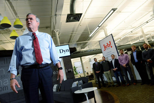 Republican Presidential candidate Jeb Bush speaks at Dynamic Network Services Incorporated Nov. 19 2015 in Manchester N.H