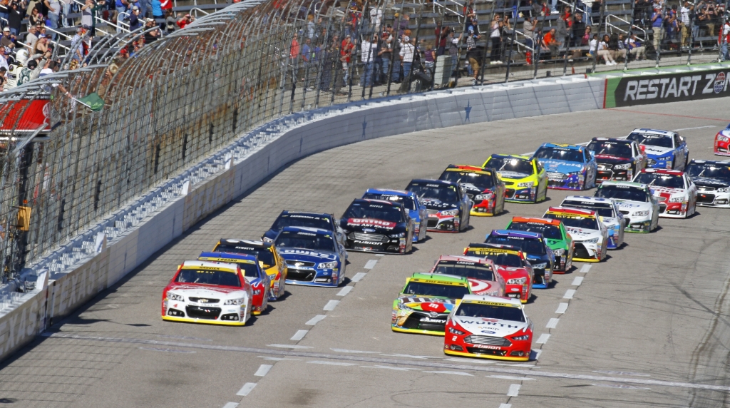 Drivers come to the start finish line