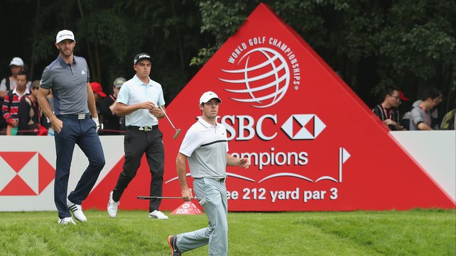 Dustin Johnson Rickie Fowlerand Rory Mc Ilroy during the first round at Sheshan International