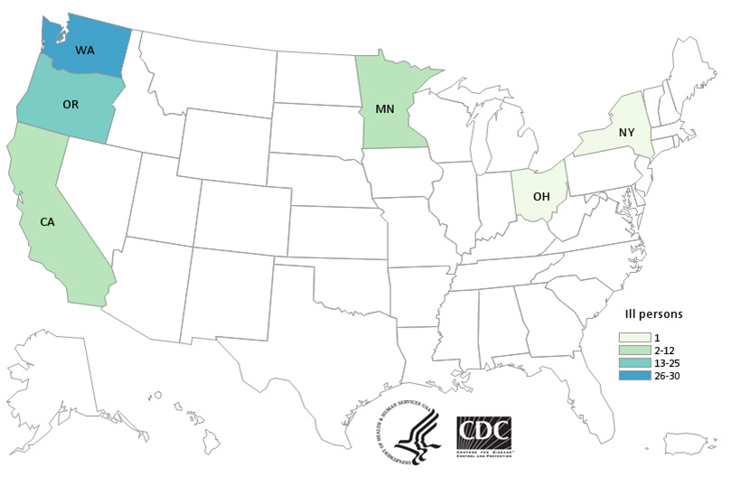 E. coli O26 Case Count map  CDC