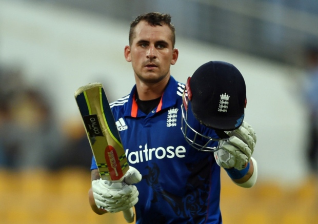 England's Alex Hales celebrates reaching his century against Pakistan in the second ODI on Friday. AP  Hafsal Ahmed