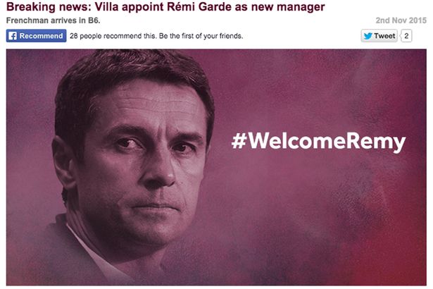 Aston Villa spell Remi Garde's name wrong in their welcome message 'WelcomeRemy&#x27