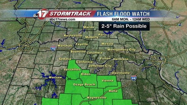 Flash Flood Watch in effect Monday Night