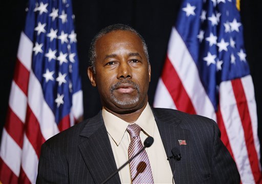 Republican presidential candidate Dr. Ben Carson speaks at a news conference Monday Nov. 16 2015 in Henderson Nev. Carson called for Congress to cut off funding for resettlement of Syrian immigrants in the U.S