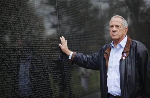 Jan C. Scruggs visits the Vietnam Veterans Memorial in Washington Monday Nov. 9 2015. Scruggs who led efforts to build the memorial on the National Mall is calling for a national memorial for Iraq and Afghanistan veterans even though violence in