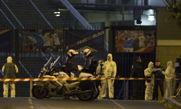 French officials work outside the Stade de France where France played Germany in an international football