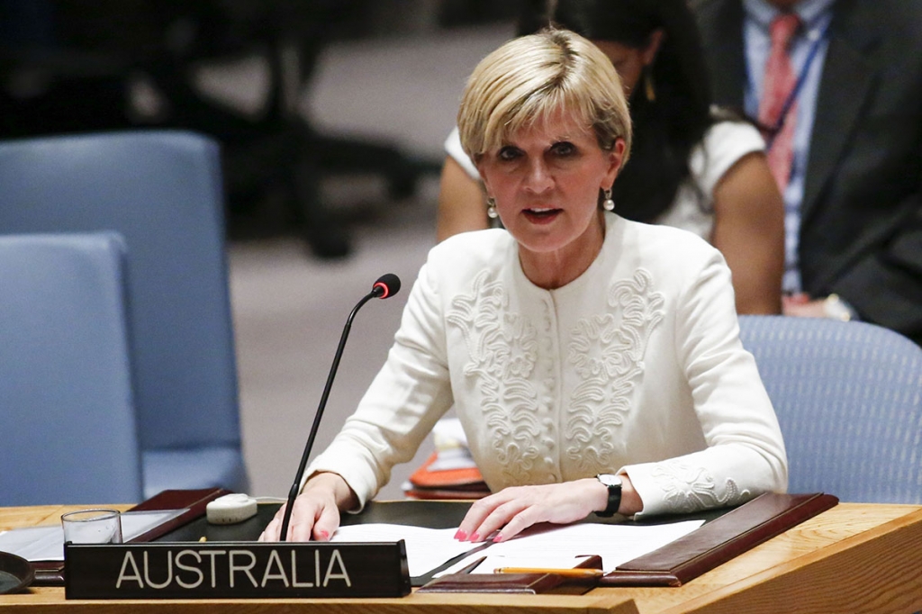 Australian foreign minister Julie Bishop speaks before the vote on a draft resolution for establishing a tribunal to prosecute those responsible for the MH17 flight disaster during a Security Council meeting at the United Nations headquarters in New York