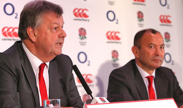 Eddie Jones is introduced by Ian Ritchie