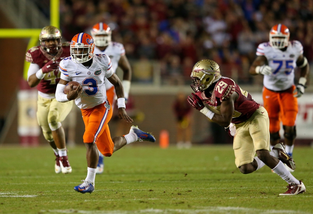 Treon Harris #3 of the Florida Gators rushes during a game against the Florida State Seminoles at Doak Campbell Stadium