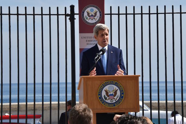 US Secretary of State John Kerry delivers a speech during the US Embassy building reopening ceremony in Havana