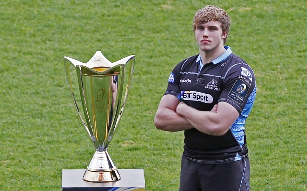 Glasgow Warriors Jonny Gray with the Champions Cup trophy