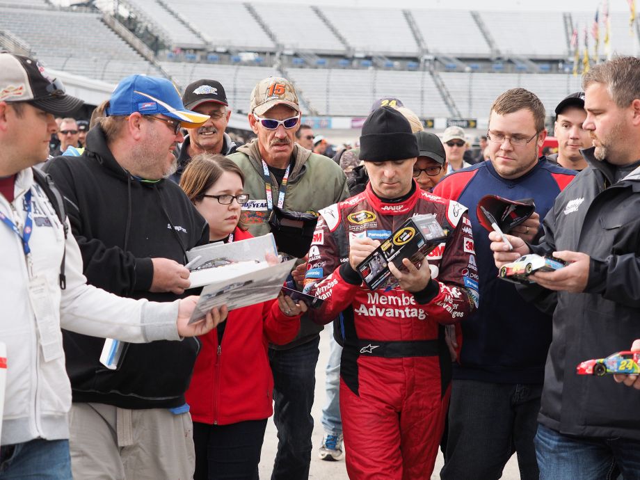 NASCAR Sprint Cup driver Jeff Gordon signs autographs before practice for Sunday's NASCAR Sprint Cup auto race at Martinsville Speedway in Martinsville Va. on Saturday Oct. 31 2015