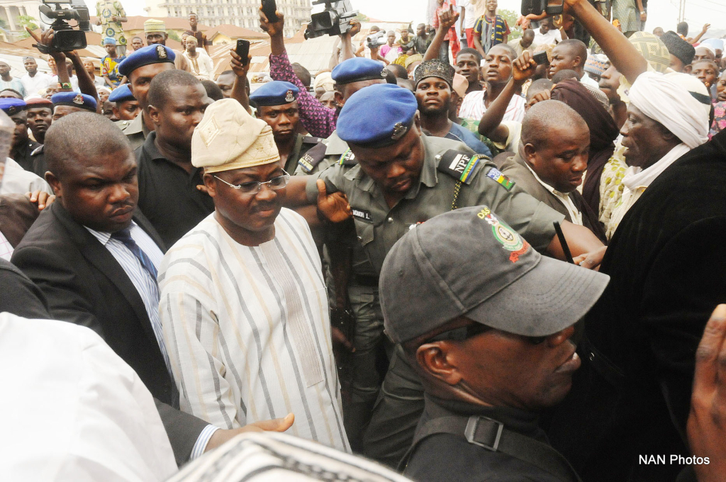 Gov. Abiola Ajimobi of Oyo state at the burial of the Chief Imam
Of Ibadanland Sheikh Baosari Suara in Ibadan on Thursday